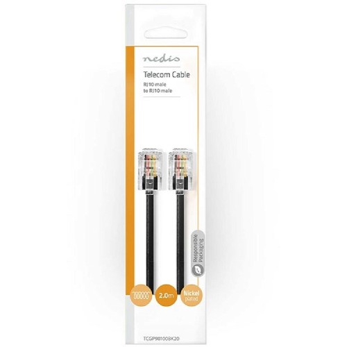 TELEPHONY CABLE NEDIS TCGP90100BK20 BLACK RJ10 2m